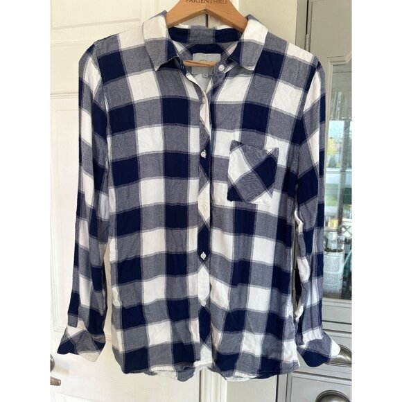 Rails Women's Medium Hunter Navy White Buffalo Plaid Shirt Button Down - Picture 2 of 7